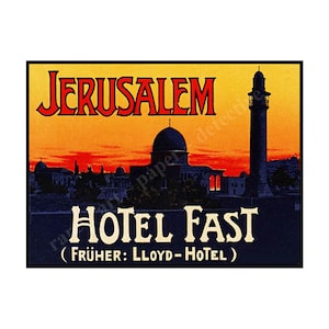 Etiqueta de bagagem de hotel, férias de aventura, adesivo de Jerusalém Israel, etiqueta de bagagem, etiqueta de mala de viagem, decalque de tronco de viagem de Jerusalém, 4" x 3", D24