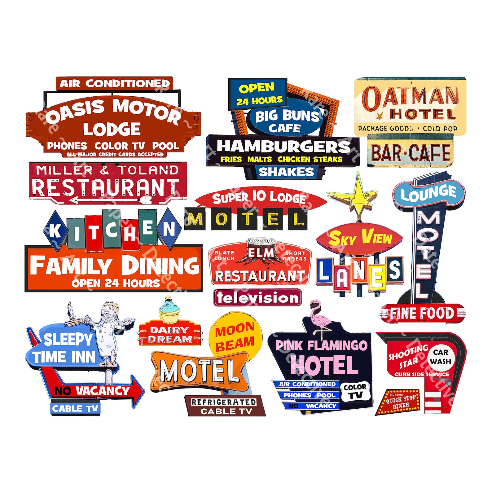 Retro Style Sign Stickers & Americana, Hotel and Roadway Signs for ...