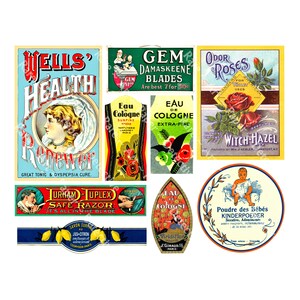 Bath, Beauty & Health Label Stickers, Medicine Cabinet, Vintage Pharmacy Labels, Bathroom Décor, CUT and PEEL Sticker Sheet, 1133
