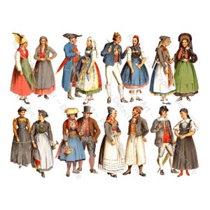 Antique Fashions and Clothing Drawings from Vintage European Illustrations for Altered Arts and Clip Art, CUT & PEEL Sticker Sheet, 1291