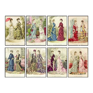 Victorian Women&#39;s Fashions Stickers, Vintage Journal Pictures of Ladies, Women&#39;s Clothing Clip Art Stickers, CUT & PEEL Sheets 1246
