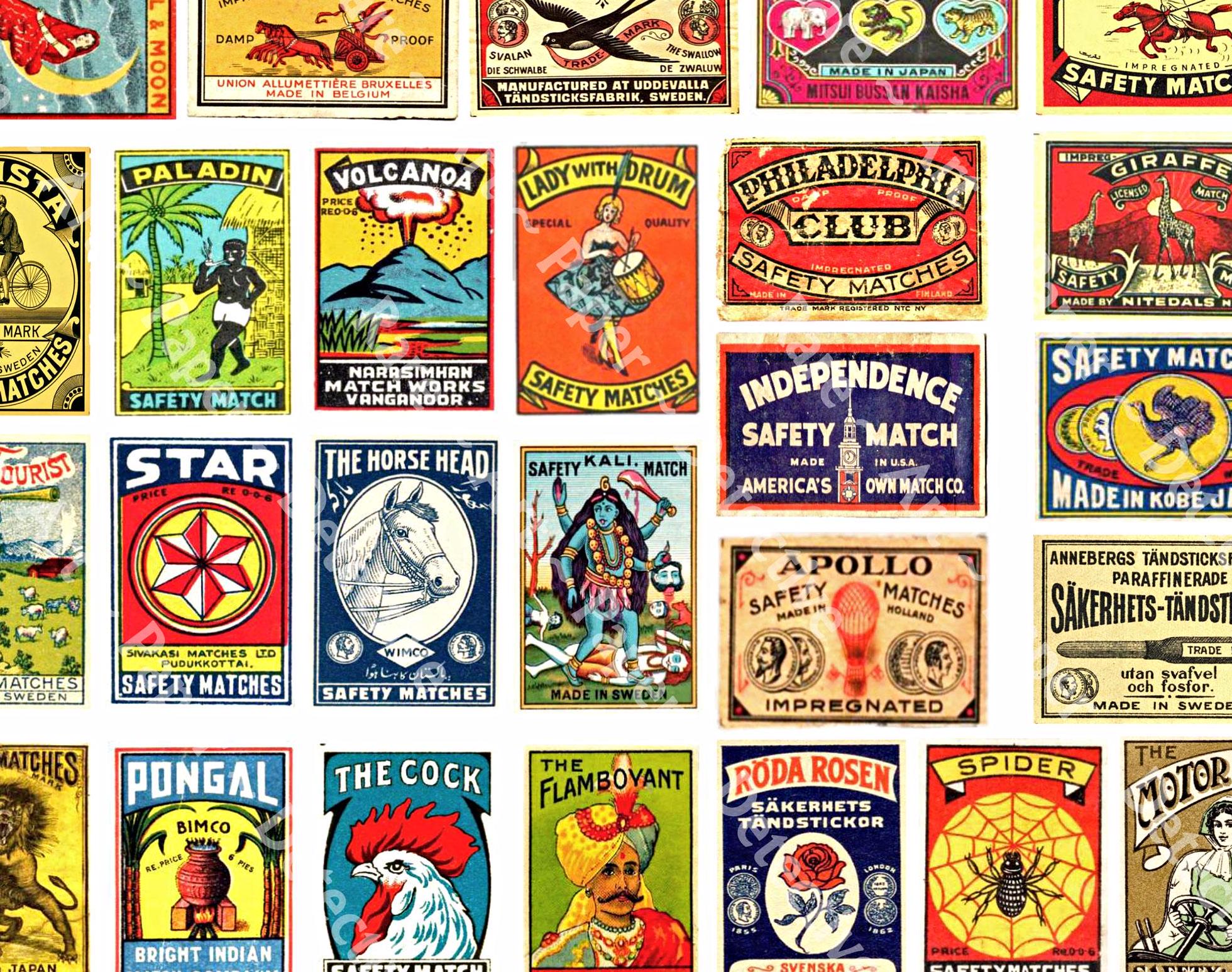 Safety Matchbox Labels, Cut & Peel Sticker Sheet, Matchbook Art, Wood ...