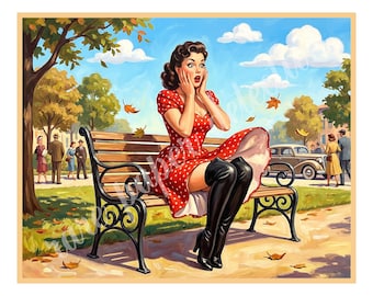 Pinup Girl, A Striking Woman in a 1950s Style Pin Up Art Pose, 8" x 10" Matte Art Print , 26-a24
