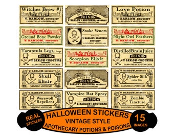 Halloween Potion Stickers, Monster Apothecary Labels, Halloween Party Decorations, Cut and Peel Sheet, DIY Projects & Décor, 1119