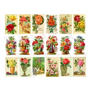 Junkjournalbenodigdheden en notitiekaarten, 18-delige set bloemen stickers Victoriaanse tijdperk kaarten maken, 1 reproductievel, 2,5 inch brede labels, 939