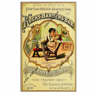 Old Time Barber Shop Poster, Home Decor Print, 6" x 10", Barber Shop Wall Art Print, Shaving Soap, 1888 Koch Barber Bar Catalog Poster