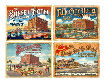 Vintage Luggage Stickers from The Golden Age of Travel, 4 Retro Baggage Labels, Cut and Peel Sheet, 1429