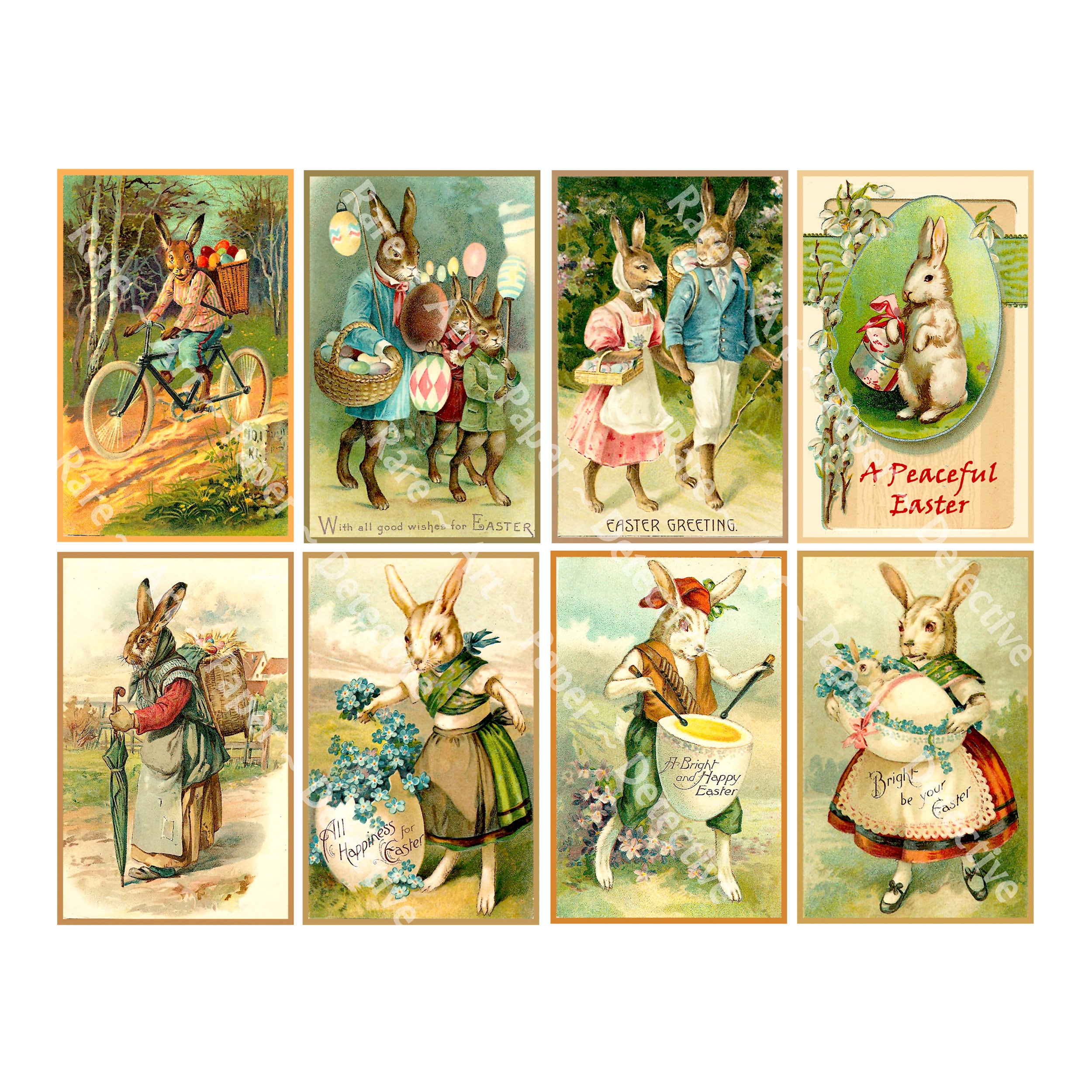 Set of 4 Antique Easter Postcards CHILDREN BUNNIES RABBITS Eggs Chicks Over 100 Years Old