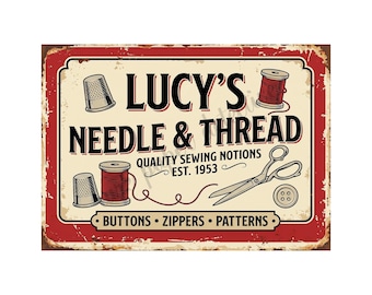 Vintage Advertising Sign Print Needle and Thread Store 1950s Retro Advertising, 5" x 7" Matte Finish Art Accent Print, s5-2