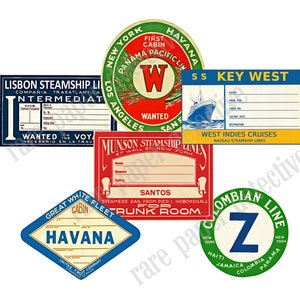 Adesivos de etiqueta de bagagem da era de ouro das viagens, 6 adesivos grandes e coloridos para bagagem, passe de cabine, baús de navio a vapor e decalques de mala, S42