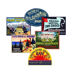 Luggage Label Stickers, Italy, 6 Pack of Colorful Suitcase Decals for DIY Décor, Travel Trunks & Baggage Tags, Golden Age of Travel, V3