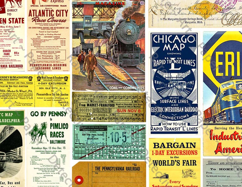 Railroad Memorabilia Collection, STICKER Sheet, Vintage Railway Papers, Train Ephemera, Old Train Tickets, Transportation Advertising, 582 image 2