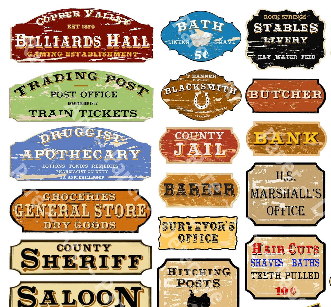 Old Western Stickers Frontier Town Old West Signs Model Train Dollhouse ...