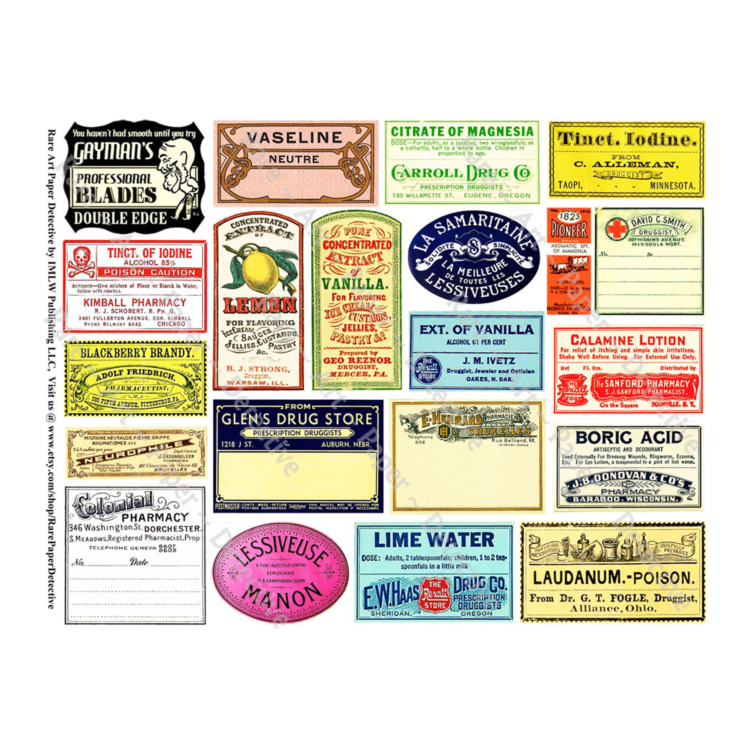 16 Unique Apothecary Label Stickers, Pharmacy & Druggist Decal Set #824