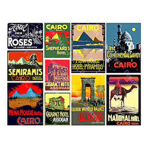 Hotel Luggage Labels, Sticker Sheet, Baggage Labels, Vintage Travel Ephemera, African Travel Trunk Stickers, Egypt Africa Travel Labels, 422