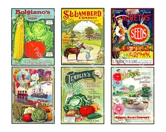 Garden Seed Packs, Real Stickers, Antique Seed Packet Catalog Cover Labels, Gardening Journal, Rustic Kitchen Art, 1 CUT & PEEL Sheet, 1282