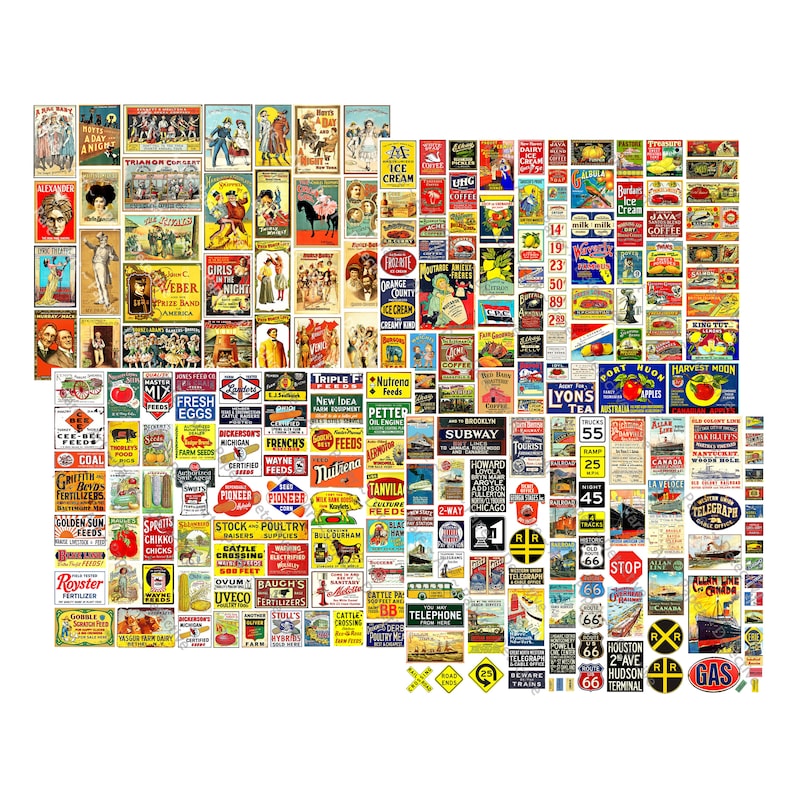 Huge Set of Dollhouse Miniature Signs & Advertising, 240 Multi Scale ...