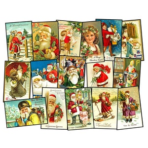 16 stuks Kerststickers, 2 cut & peel sheets, ouderwetse kerstman en vrolijke kerstgroet ansichtkaart type afbeeldingen, 4 "x 2,5" elk