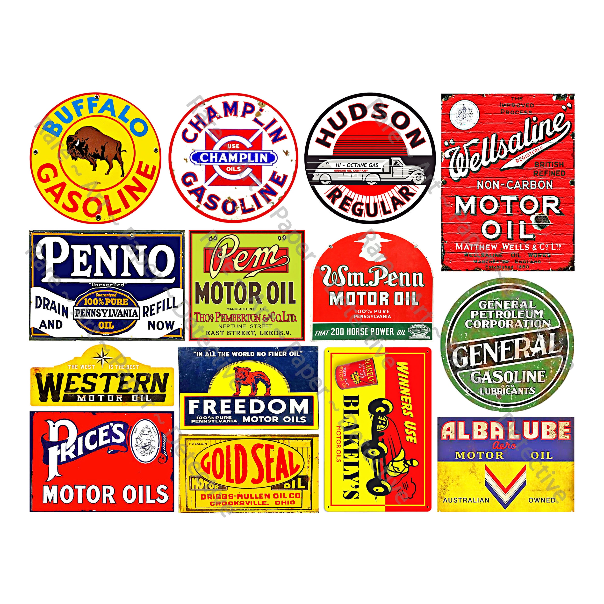 Motor Oil Signs & Gasoline Labels Sticker Sheet, Car and Tool Box Decals, Garage Signs, Oil Can, Service Station Rusty Metal Signs, 496N