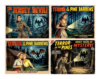 1950s Nostalgic Retro Jersey Devil Horror Movie Poster Stickers for Decor Making, 5" x 4" each, Easy Cut and Peel Sheet, 1551