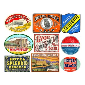 Luggage Label Travel Art Paper, Printed Sheet, Suitcase Decals, Antique Paper Ephemera, Hotel Travel Trunk Labels, Baggage Tags, 633R