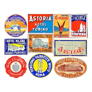 Travel Stickers, Vintage Label Art, Travel Trunk and Suitcase Decals, Hotel Luggage Labels, Planner and Baggage Tags, CUT & PEEL Sheet, 23N