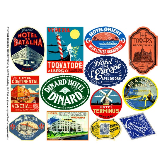 Hotel Luggage Labels Sticker Sheet Baggage Labels Vintage Etsy