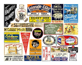Advertising Sign Stickers, Miniature Diorama and Model Building Decals, City Scenery, General Store & City Billboard Signs, 1058