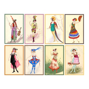 Naklejki z ilustracjami kostiumów Kobiety w fantazyjnych strojach Postacie w stylu vintage w fantazyjnych ubraniach Naklejki do scrapbookingu na 1 arkuszu DIY Craft, 1324