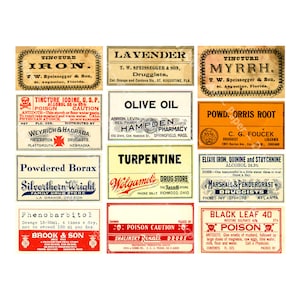Apothecary Label Stickers, Medicine Cabinet, Vintage Pharmacy Labels, Druggist Stickers, Halloween Décor, CUT & PEEL Sticker Sheet, 1118