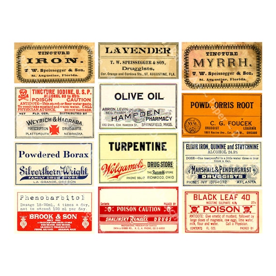 Apothecary Label Stickers, Medicine Cabinet, Vintage Pharmacy Labels,  Druggist Stickers, Halloween Décor, CUT & PEEL Sticker Sheet, 1118 