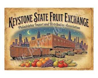 Keystone State Fruit Exchange 1940s Style Fruit Crate Label Art, Retro Advertising, 7" x 10" Matte Art Print , 26-a42