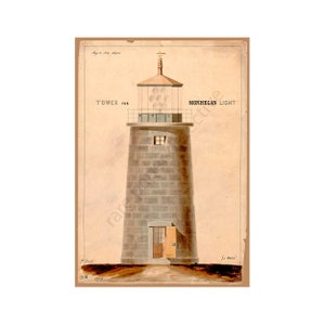 Antique Lighthouse Illustration: Coastal Nautical Wall Art Print (7&quot; x 10&quot;), 21-81