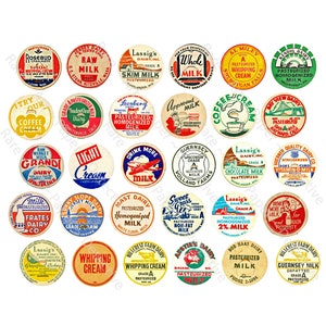Keukendecoratie, Stickers melkflesdop, melkflessen, melketiketten, melkflessen, vintage labelkunst, melkdopjes, junkjournal, 239c