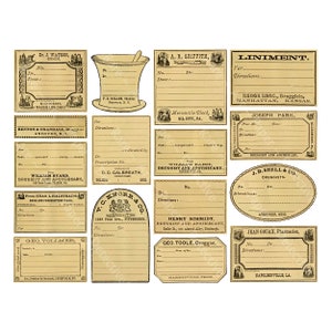 Medicine Labels, 16 Blank Apothecary Bottle Stickers, Pharmacy Tag, Halloween Potion & Witches Cauldron Jar Labels, Druggist Decals, 824