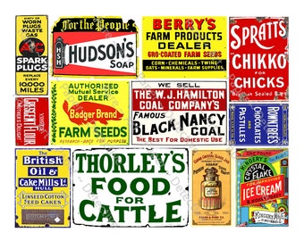 Vintage Advertising Stickers, Rusty Metal Farm Signs, Farming Clip Art, General Store Sign, Junk Journal Stickers, Nostalgic Paper Art, 498P