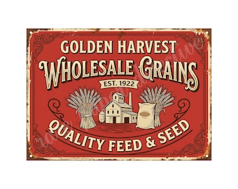 Vintage Advertising Sign Print Wholesale Grain and Feed 1940s Retro Advertising, 5" x 7" Matte Finish Art Accent Print, s3