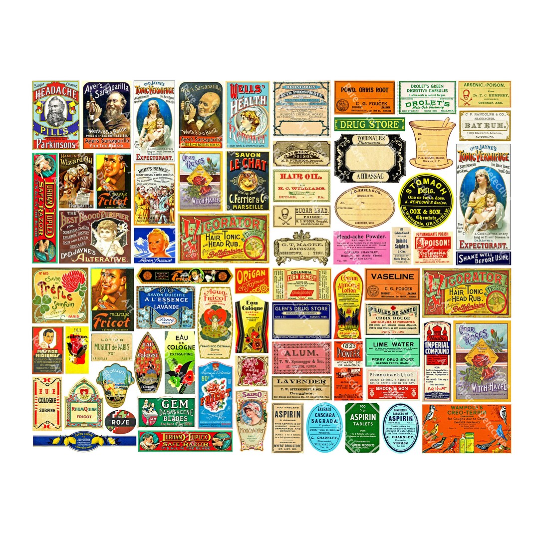 Colorful Apothecary Cabinet Label Stickers, 73 Pcs Set on 4 Cut & Peel ...