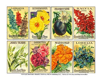 Antique Flower Seed Packets, Sticker Sheet, Vintage Seed Packs, Garden Greenhouse Sign, Rustic Garden Shed, Botanical Ephemera Paper, 621