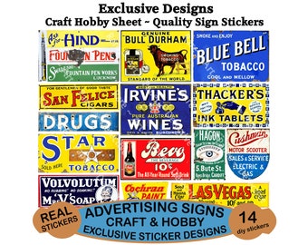 Vintage Advertising Sign Stickers: Diorama & Collage Decals