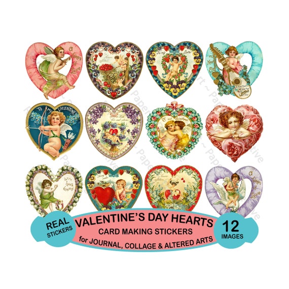 Corazones del Día de San Valentín, Hoja de pegatinas CUT & PEEL, Pegatinas  románticas victorianas de San Valentín, Adornos de tarjetas de felicitación  de corazón antiguo, 1066 -  México