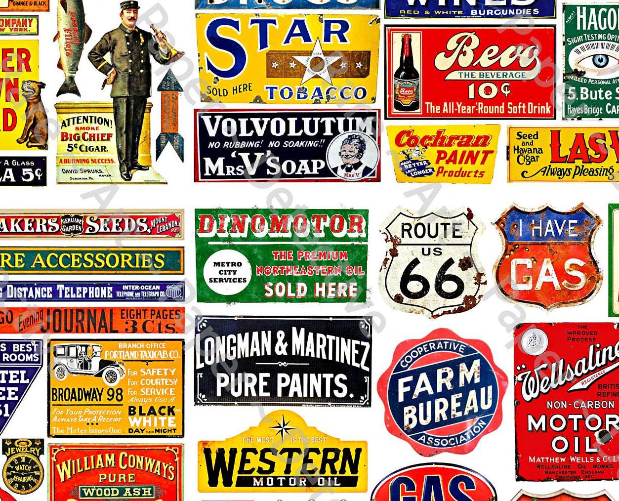Advertising Sign Sticker Miniature Advertising Sign Stickers for Model Trains & Dollhouses, Junk ...