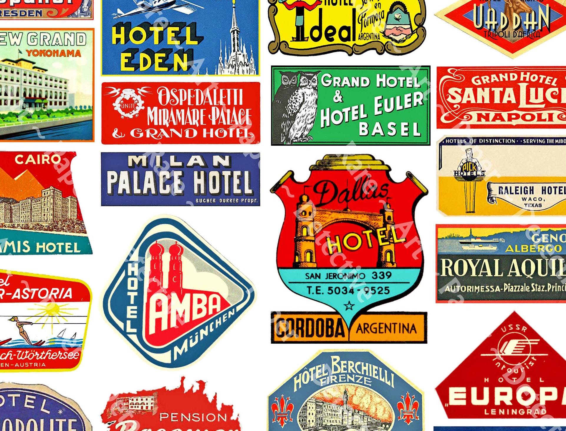 Travel Stickers Featuring 20 Hotel Luggage Labels, Each Sticker 2.5 ...