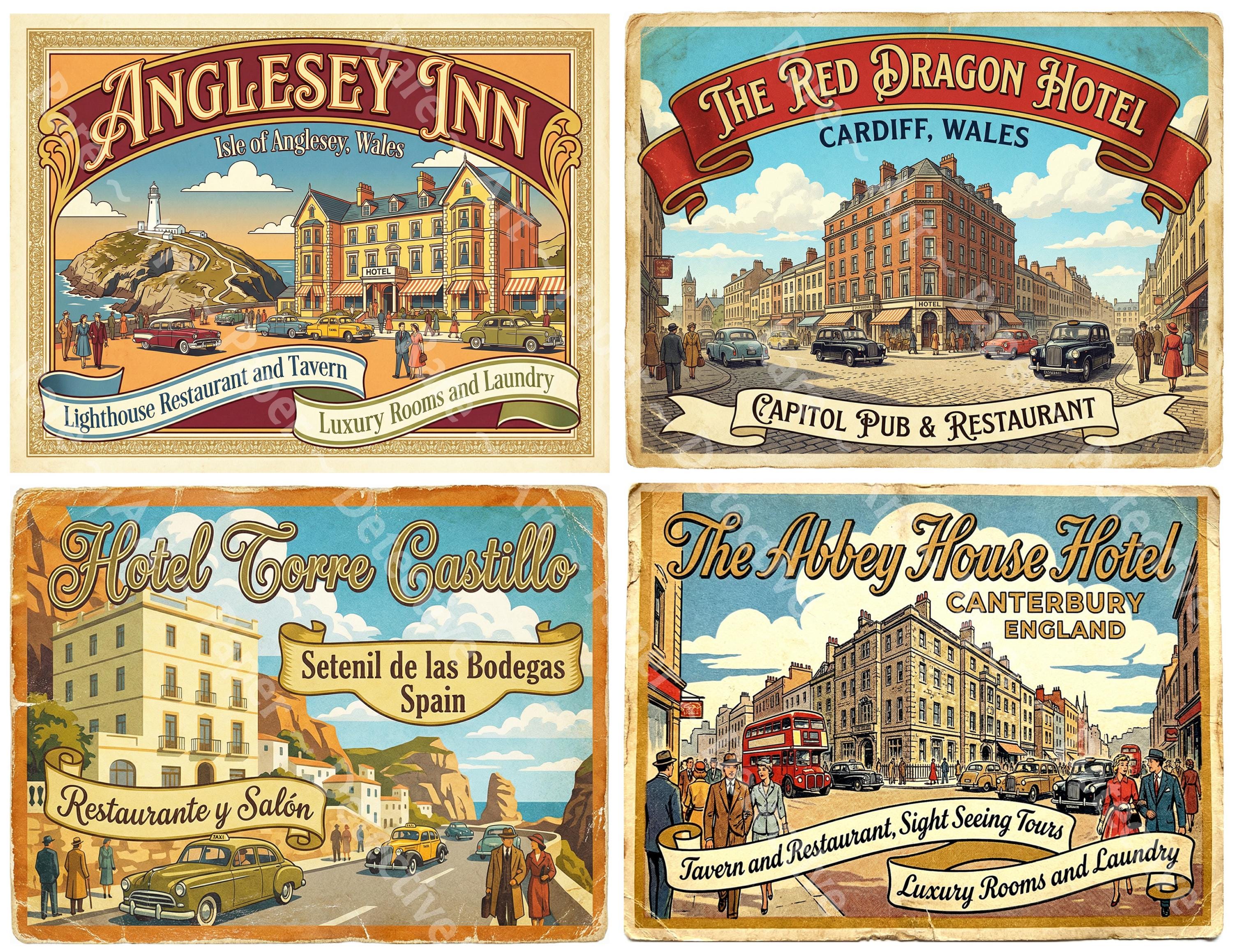 Hotel Luggage Stickers From the Golden Age of Travel, 4 Retro Baggage ...