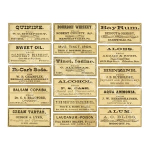 Apothecary Label Stickers, Medicine Cabinet, Vintage Pharmacy Labels, Druggist Stickers, Halloween Décor, CUT & PEEL Sticker Sheet, 1115