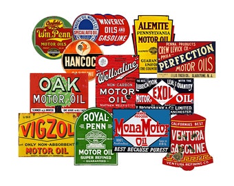 Oil & Gas Can Labels, Gift Set of 12 Stickers, Colorful Car Enthusiast Decals for Party Decor, Planners, Tool Boxes, Garage Art, S24/25