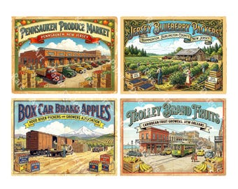 Fruit Crate Label Stickers for Collage and Kitchen Decor Making, 5" x 3.75" each, Easy Cut and Peel Sheet, 1530