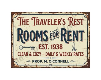 Vintage Advertising Sign Rooms for Rent 1940s Retro Advertising, 5" x 7" Matte Finish Art Accent Print, a4