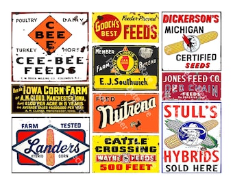 Vintage Advertising Stickers, Rusty Metal Farm Signs, Farming Clip Art, General Store Sign, Junk Journal Stickers, Nostalgic Paper Art, 499P