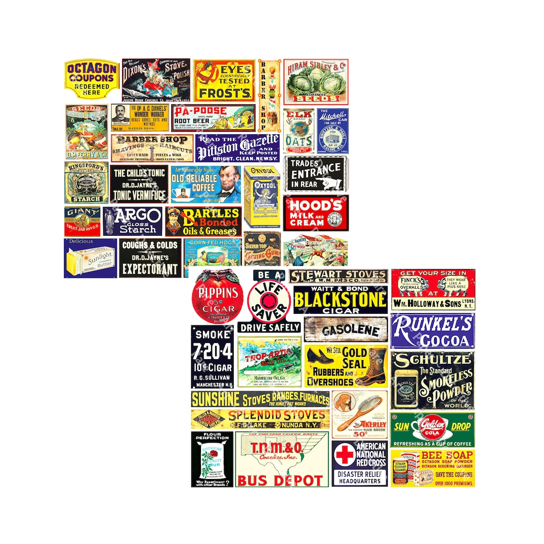 Diorama Advertising Signs, Dollhouse Miniature Advertising, Large Scale Model Train Stickers